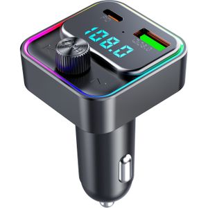 FM-zender, Auto Bluetooth MP3-speler met Ambient Licht, PD+QC Snelladen FM-zender Muziekafspelen - Instelbare Frequentie Weergave, Handsfree Draadloze Adapter en Ontvanger voor Voertuigen