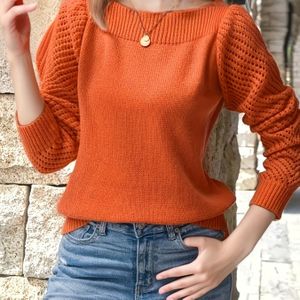 Vrouwen Kleur Uitgesneden Trui Pullover - Lange Mouw, Ronde Hals, Rekbare & Comfortabele voor Herfst/Winter, Oranje, Casual Kleding, Casual Top | Ronde Hals Trui | Rekbaar Gebreid