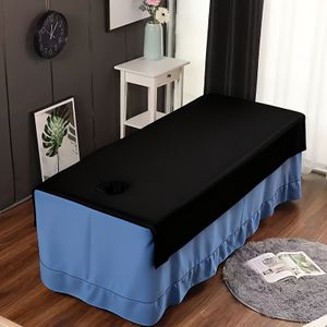 1 stuk Spa Massage Beddengoed Set - Zwart & Blauw Schoonheidssalon Beddengoed met Massagerollen/Knopen, Compatibel met Spa Bed, Professioneel & Systeem voor Massage (Niet Inbegrepen)