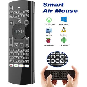 MX3 2.4G Dubbelzijdige Draadloze Air Mouse Afstandsbediening met Toetsenbord, Backlight, Gyroscoop, Spraakzoekfunctie – Ideaal voor Box, Smart TV, Projector, PS3, en Meer!