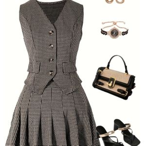 /Summer Modieuze Elegante Veelzijdige V-Hals Mouwloos Vest en Hoge Taille Rok Set voor Vrouwen