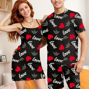 Herren/Damen Camisole-Jurk of Herren Kurzarm-Shorts Lounge Set Paar-Liebe Print