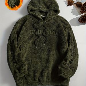 Heren Comfortabele Pluche Capuchon Casual Shirt - Olijfgroen met Trekkoord, Lange Mouwen en Voorzakken, Casual Outdoor Kleding | Relaxed Fit Shirt | Pluche Stoffen Shirt