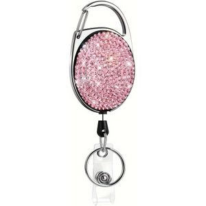 Uitschuifbare Badgehouder met Riemclip Sleutelhanger Bling Strass ID Kaart Reel 24 Inch Koord voor Verpleegkundige Student Docent