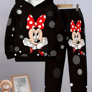 Meisjes Lange Broek Set met Mouse Minnie Print Top en Broek Tweedelige Set, Schattig Cartoon , Comfortabele Ademende Stof voor Casual Kleding, Perfect voor Buiten