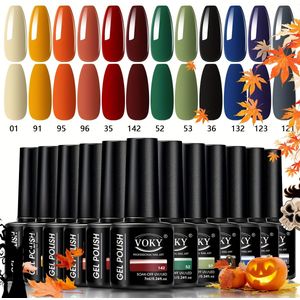 VOKY 12-kleuren Gel Nagellak Set - Neutrale Tinten voor Alle Seizoenen, Langhoudende LED Gel Nagel Kit met Soak Systeem, 7ml/0.24fl.oz, 12 Tinten (, Khaki)