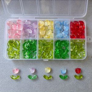 A Diy Bead Kit Containing 100 Glass Tulip Flowers And Leaves, Suitable For Making Bracelets, Necklaces, Earrings, Bag Charms, And Car Hangers.