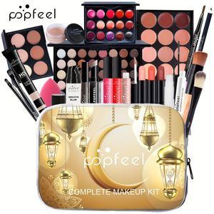 POPFEEL Make-up Cadeau Set, Cosmetica Set, Oogschaduw Palet, Lip Color, Lip Balsem, Foundation, Concealer, Wenkbrauw Potlood, Rouge en Make-up Tools Set, Moederdag Vakantie Set