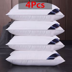 4pcs Grade Core - Washable, Elastic, White With Blue Accents, For Single Or As A Gift For Elders, Sleep Support Neck Pillow, Bed Pillow