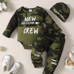 Pasgeboren babyjongen 2-delige casual outfit - "New To " grafische top & broek set buitenkleding
