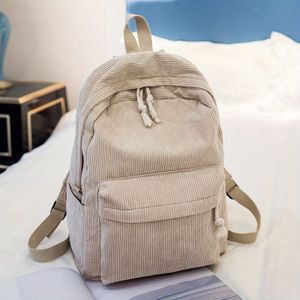 Corduroy College Backpack Women's Backpack Solid Color Simple Large Capacity Casual Backpack