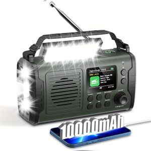 ETDEUH 10000mAh Noodradio met TFT-scherm, DAB+/FM, USB/SD/AUX, MP3/WMA-speler, LED-zaklamp, SOS-, kaartlezer & externe antennepoort - Draagbaar - Radio voor kamperen, stroomuitval