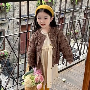 Jongens- en Meisjes Koreaanse Stijl Herfst-Winter Retro Brei Cardigan met Dikke Kabels