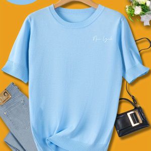 And Summer Collection Of Stylish And Trendy Women's Short-sleeve Round-neck Sweaters With Versatile Graphic Designs.