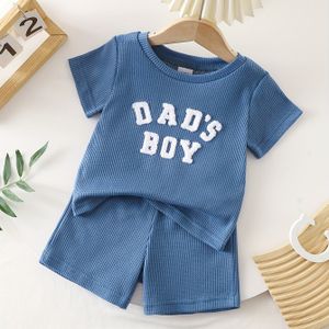 Outdoor Kleding Jongens Zomer Set met Letterborduurwerk Ronde Hals Shirt en Shorts voor Vaderdag DAD', Perfect voor Buiten