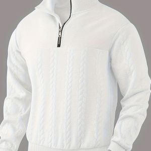 Herensweater in Kleur - Casual Losse Pasvorm met Opstaande Kraag & 1/4 Rits, Geribbelde Mouwenmanchetten, Zacht Gebreide Stof voor Herfst Winter, Minimalistisch Ontwerp, Duurzame Brei