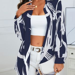 Abstracte knoopsluiting overhemd, stijlvol overhemd met lange mouwen voor lente en herfst, dameskleding