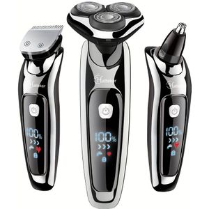 HATTEKER Elektrische Scheerapparaat voor Mannen 3-in-1 Haartrimmer 3D Baardtrimmer Neushaartrimmer met LED Display