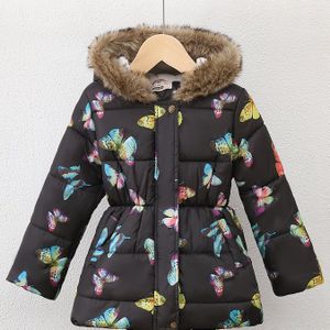 JOMAKE Meisjes' Quilted Hooded Coat, Cartoon Print, Lange Mouw, Midi Lengte, Winter Warmte, Reguliere Pasvorm, 100% Polyester, Niet-Stretch Stof, Rits , Schattige Stijl