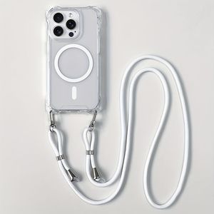 Crossbody Lanyard Necklace Transparent Phone Case For Magnetic Wireless Case For Iphone 16 15 11 12 13 14 Pro Anti-lost Cover