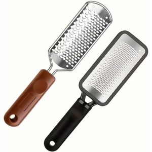 2-delige voetvijlset van roestvrij staal - Exfoliërende en nagelreinigingsproducten met ergonomische handgreep, duurzaam schrobbord voor zachte exfoliatie, formaldehydevrije voetverzorgingsset