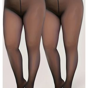 2 stuks Plus Size Herfst/Winter Sheer Panty, Lichtbeige Leggings met Ingebouwde Tights