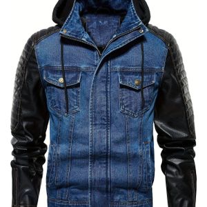 Heren Retro Western Denim Jacket - Ademend Hooded Ritsjas met Lange Zakken, H-Fit Casual Buitenjas voor Lente/Herfst ( Kleur) - Duurzaam & Makkelijk te Onderhouden (Handwas/Droogreinigen)