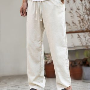 Casual Linnen Broeken voor Heren met Rechte Pijp en Pasvorm - Zwarte Ademende Broek voor Alle Seizoenen, Geschikt voor Casual Kleding & Semi-Formele Gelegenheden