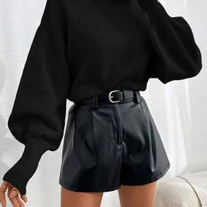 Zwarte Hoge Hals Lantaarnmouw Trui voor Vrouwen, Nieuwe Herfst/Winter Losse Vleermuistop, Veelzijdig en Elegant (Relaxed Fit, Aanbevolen Maat)