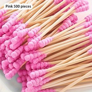 500 stuks hypoallergene dubbelzijdige wattenstaafjes, roze, voor reiniging van oren en en aanbrengen van make-up