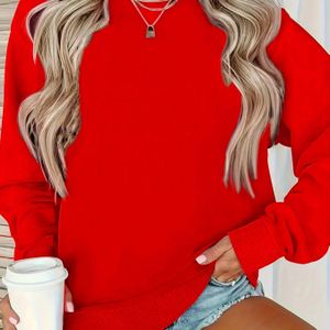 Een kleur lange mouw crew nek sweatshirt, casual lange mouw sport top, plus size dames levensstijl sport hoodie, geschikt voor herfst en winter, dames kleding.