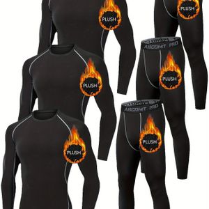 6- Heren Thermische Fleece-Gevoerde Compressie Set - Sneldrogend, Ademend & Rekbaar Basislaag voor Hardlopen & Buitenactiviteiten
