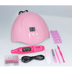 7-in-1 Nagelverzorgingsgereedschapsset bevat LED-nagellamp, gel-nageldroger, USB-nagelboor, cuticulushaak, nagelvijl en separator voor manicure en pedicure - roze, nagelkunstaccessoire