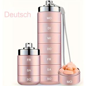 Duitse Print Pilbox voor 7 Dagen met Vakjes - Draagbare Medicijndoos van Metaal voor Onderweg, Stapelbaar en Waterdicht voor en Visolie