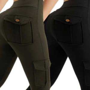 2 stuks Kleur Heuplift Yoga Leggings met Zakken, Hoge Taille Workout Broek voor Vrouwen