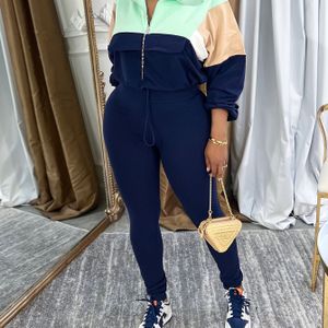 2-delige Outfit voor Vrouwen: Colorblock Top met Rits en Hoge Taille Leggings Set