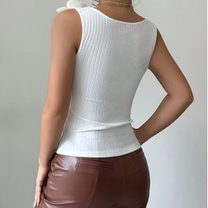 Europese en Amerikaanse - versatiele bloemenpasvormige geribde tanktop voor dames