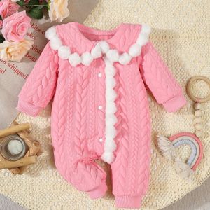 Kerst Herfst/Winter Stijl, Babyroze Pluche Versierde Capuchon Warme Romper voor Kinderen