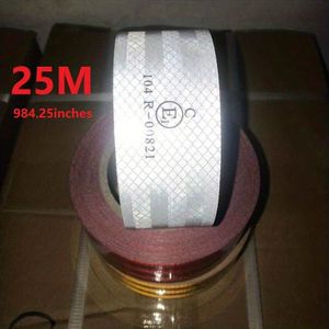 Lengte 25m Breedte 5cm Auto Reflecterende Waarschuwingsstrip Rood en Wit Waarschuwingsstrip voor Auto en Motorfiets Reflecterende Tape Waarschuwingsstrip Retro-reflecterende Folie