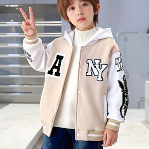 Casual baseballjas met capuchon voor jongens met "NY" letterprint | Herfst/Winter seizoen, knoopsluiting, geen voering, pasvorm.