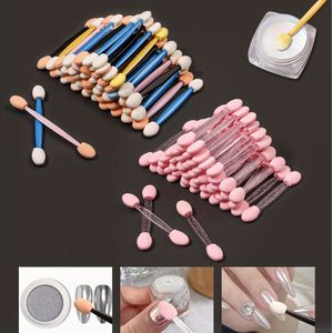 100st Dubbelzijdige Nail Art Kwasten - Multikleur, Magische Spiegel & Zeemeermin Poeder Applicators met Spons Tips voor Gradiënt Effecten, Geurloze Nylon Borstelharen