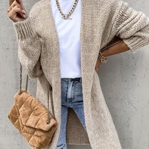 Open Front Lange Mouw Cardigan, Casual Kleur Drop Shoulder Cardigan Voor Herfst, Dameskleding