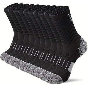 5-paar zware hardloopsokken - Vochtregulerende atletische sokken met boog & gepolsterde hiel, meerkleurig (zwart/wit/grijs/roze/goud) - Duurzaam voor sportschool en dagelijks gebruik