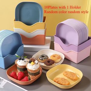 Dinner Plates With 1 Holder - Portable Food Plate Set Ideal For Snacks & Breakfast - Durable Plastic - Essential Kitchen Tool