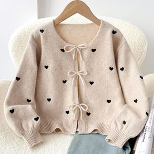 Meisjes Oversized Vest met Hart & Strik Accent - Zachte Trui, Lange Mouw Ronde Hals Knoopsluiting, Casual Herfst/Winter Gelaagd Item voor Peuters & Kinderen, Leuke Vest