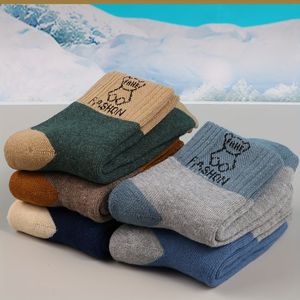 5 Paar Kinderen Cartoon Beer Fleece Gevoerde Dikke Warme Sokken | en Elastaan, Gebreide Stof, Alleen Handwas, Geschikt voor Herfst/Winter Jongens