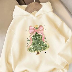 Roze Kerst Hoodie met Boom & Strik Print - Lange Mouwen Winter Warme Trui, Roze Pullover voor Feestoutfit, Casual Vakantiesweater (Groen/Goudwitte), Trendy Kleding, Kleding