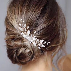 Elegante Kristallen Haarborstel met Bladontwerp, Verstoken met Strass en Fauxparel, Bruidshaaraccessoire, Ongeureerd, voor Normaal en Gevormd Haar, Bruilofts- en Bruidsmeisjesgebeurtenissen