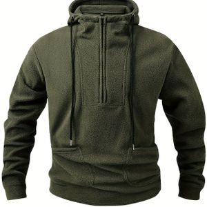 Herren Heavyweight Hoodie - Losse Pasvorm met Rits, Olijfgroene Casual Sweatshirt voor Herfst/Winter, Machinewasbare Lange Mouwen Capuchonjas voor Dagelijks & Formele Outfits, Duurzame Stof