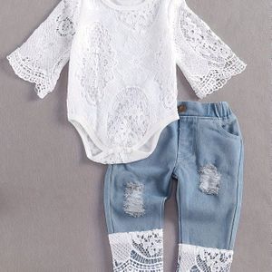 Kanten Denim Outfit voor Baby Meisjes, voor Buiten